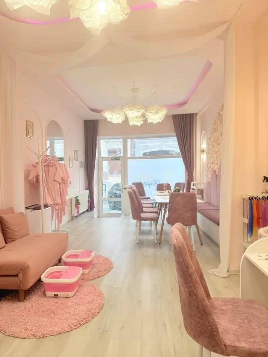Our salon, with the spa sofa and the party table